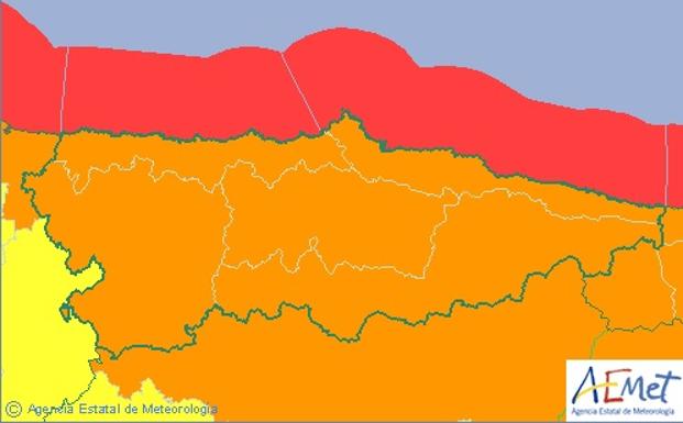 Imagen de la previsión de la Aemet para el sábado en Asturias.