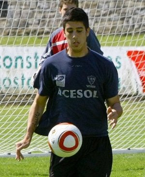 Dani Barrio, ayer, en el entrenamiento del Marino. :: MARIETA/