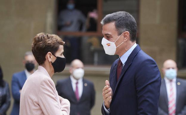 La presidenta de Navarra, María Chivite, recibe a presidente del Gobierno, Pedro Sánchez, el pasado viernes../Europa press