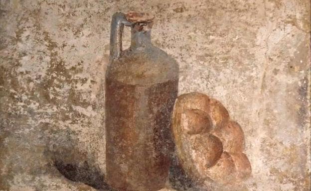 Fresco con botella y pan. Museo Arqueológico Nacional de Nápoles./