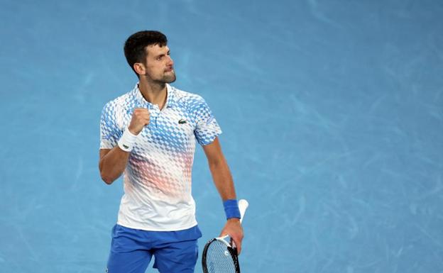 Djokovic celebrando su triunfo en cuartos ante Rublev